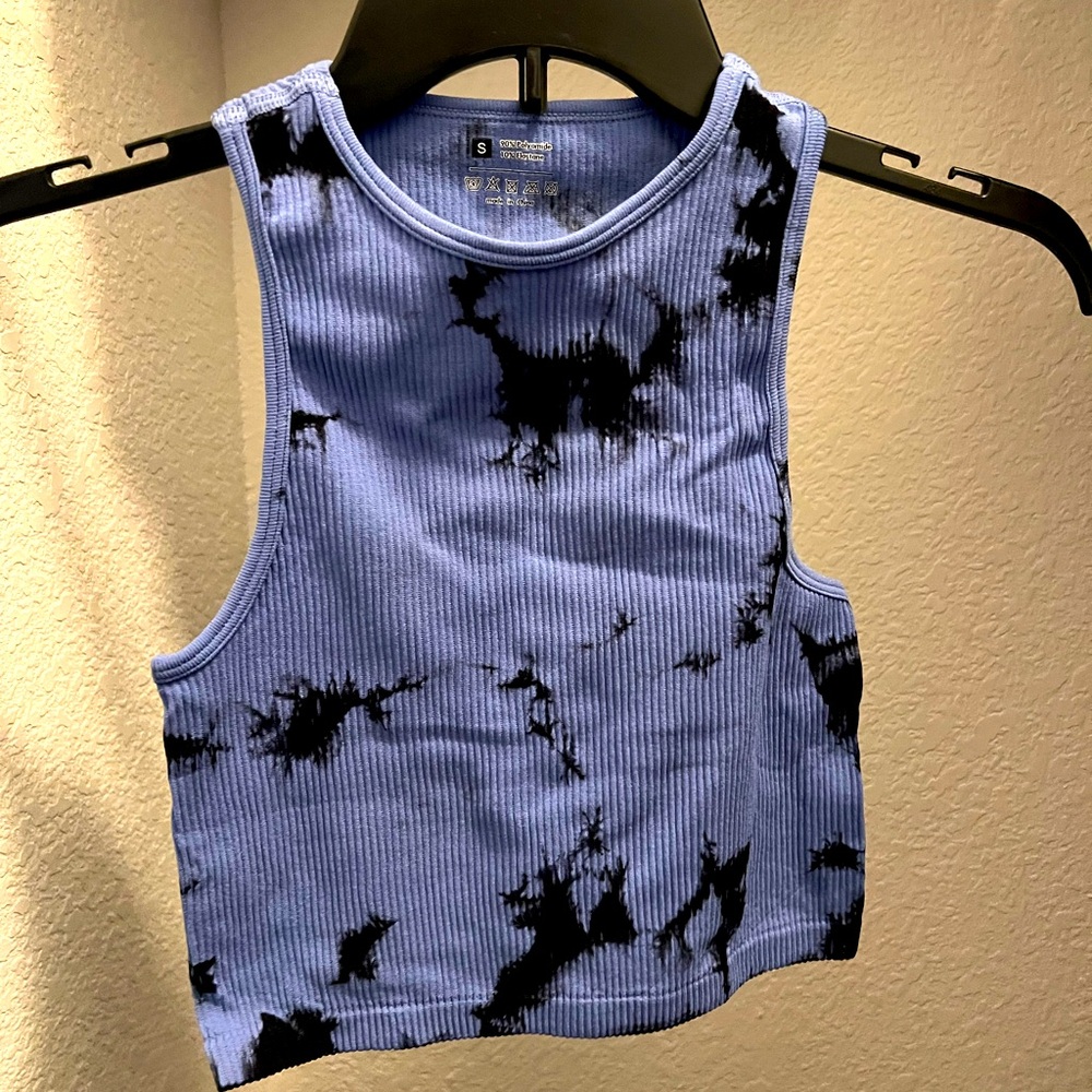 Blue and Black Ribbed Crop Tank Top